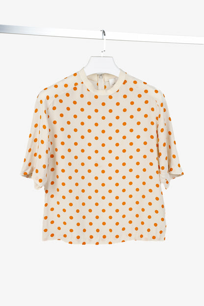 3.1 Phillip Lim R/14 White & Orange Polka Dot Cropped Boxy Tee