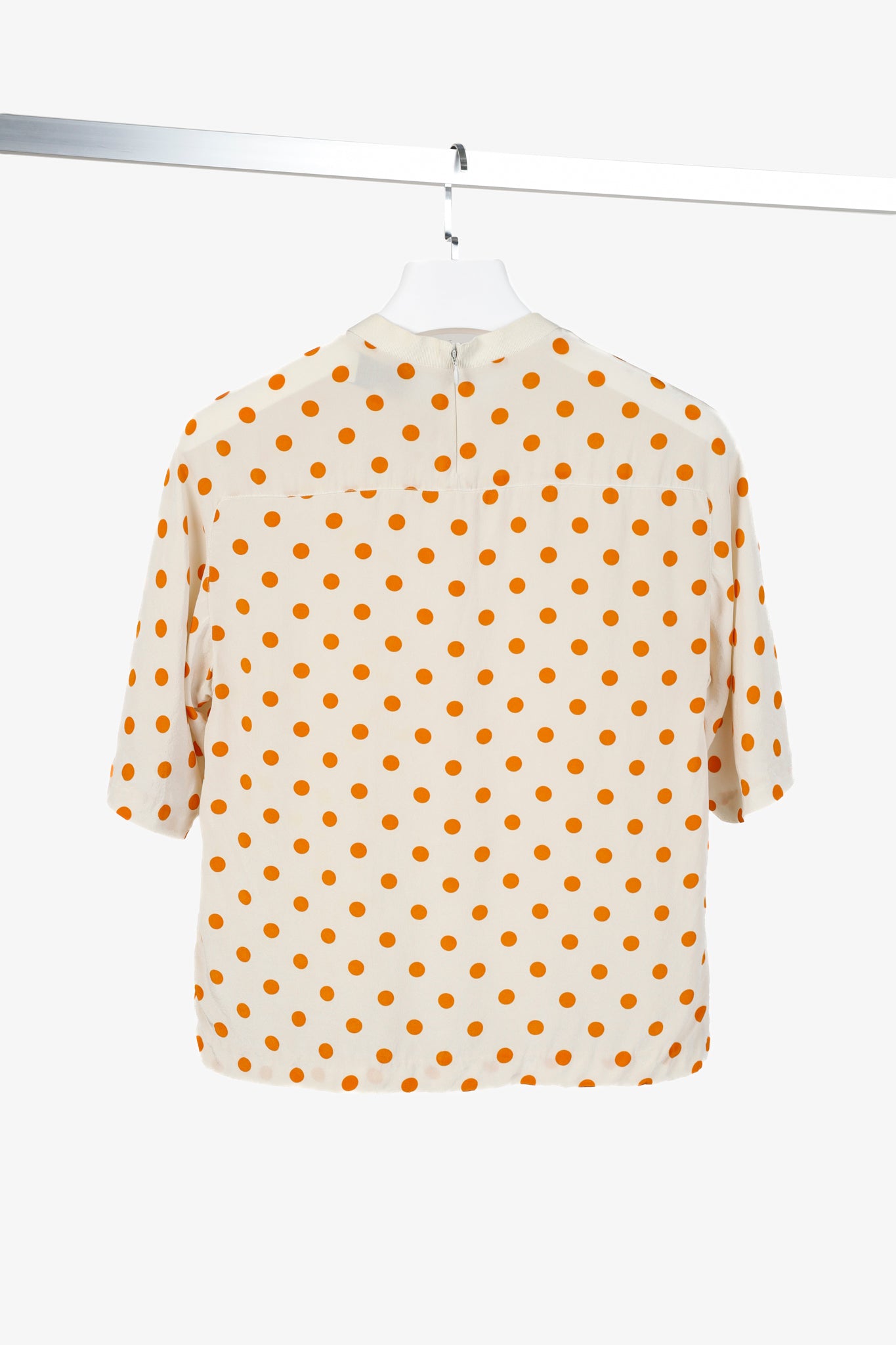3.1 Phillip Lim R/14 White & Orange Polka Dot Cropped Boxy Tee
