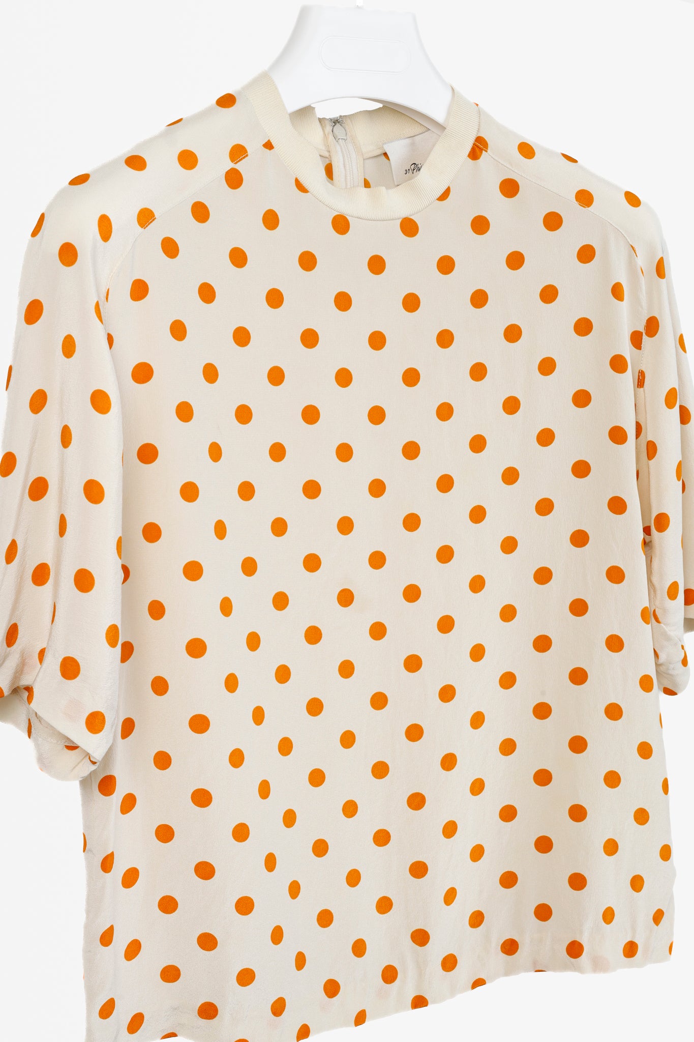3.1 Phillip Lim R/14 White & Orange Polka Dot Cropped Boxy Tee