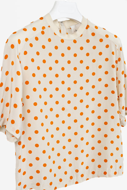 3.1 Phillip Lim R/14 White & Orange Polka Dot Cropped Boxy Tee