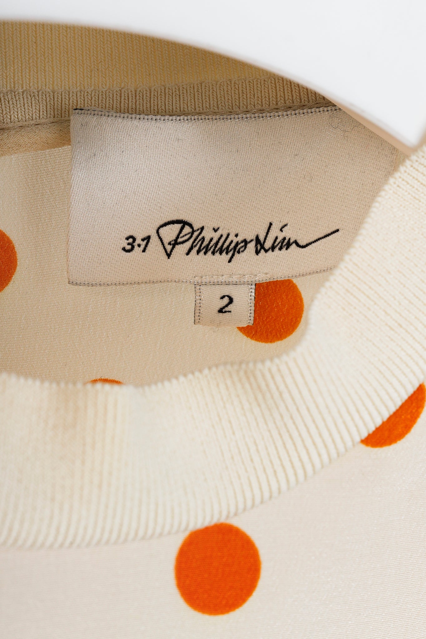 3.1 Phillip Lim R/14 White & Orange Polka Dot Cropped Boxy Tee