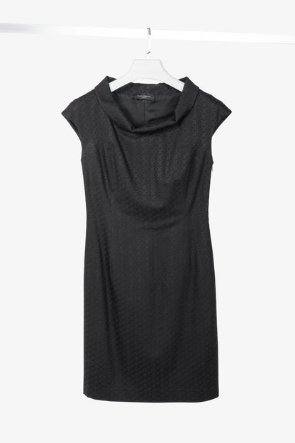 Piazza Sempione Black Geometric-Jacquard Cowl-Neck Dress