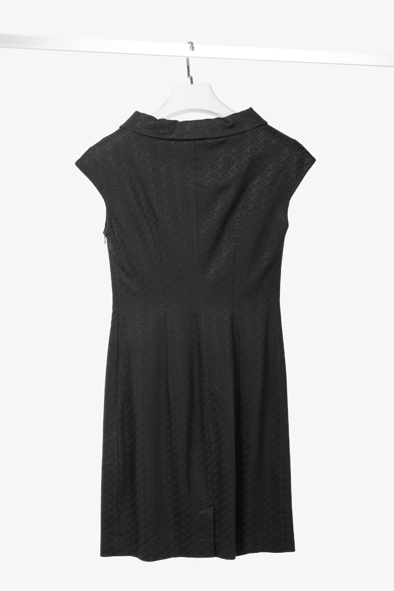 Piazza Sempione Black Geometric-Jacquard Cowl-Neck Dress