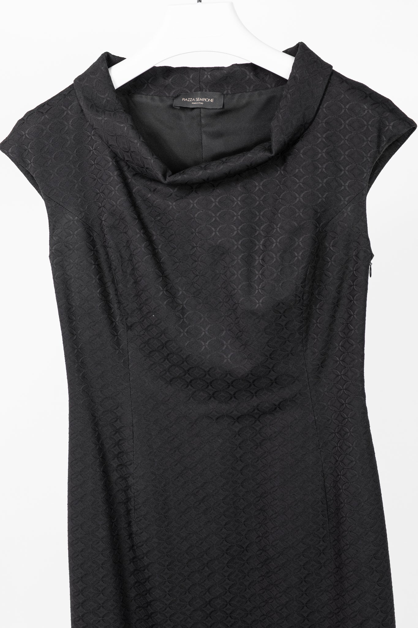 Piazza Sempione Black Geometric-Jacquard Cowl-Neck Dress