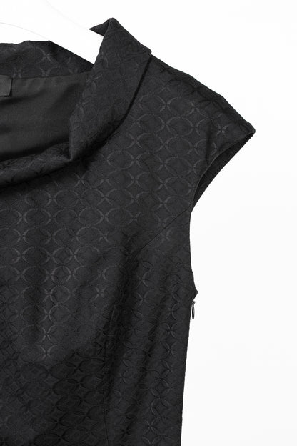 Piazza Sempione Black Geometric-Jacquard Cowl-Neck Dress
