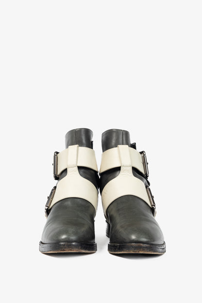 Pierre Hardy PF/14 Classic Green Colourblock Leather Buckled-Strap Booties