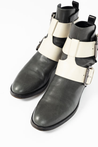Pierre Hardy PF/14 Classic Green Colourblock Leather Buckled-Strap Booties