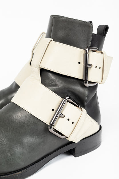 Pierre Hardy PF/14 Classic Green Colourblock Leather Buckled-Strap Booties