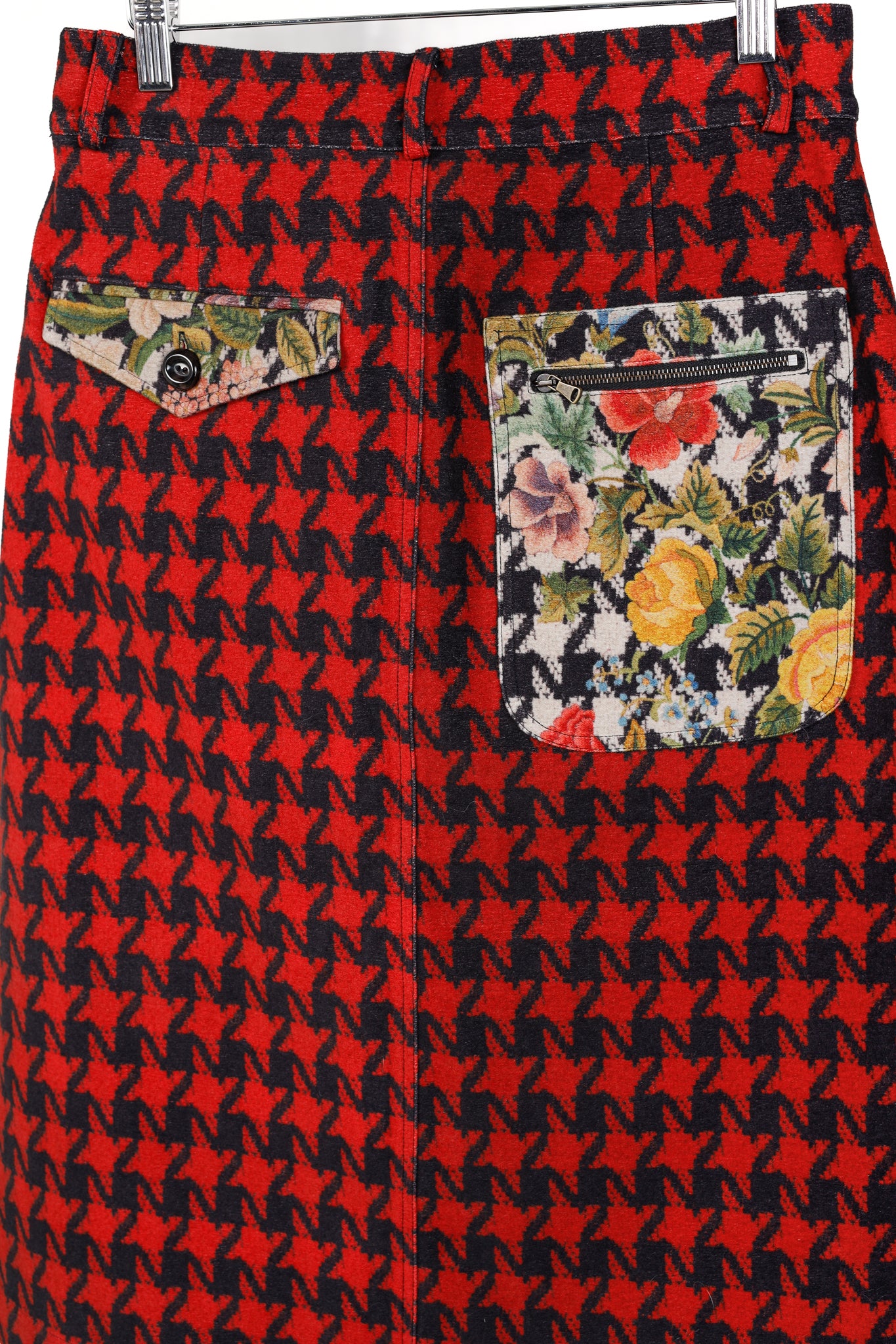 Pierre Louis Mascia Red Houndstooth & Floral Pencil Skirt