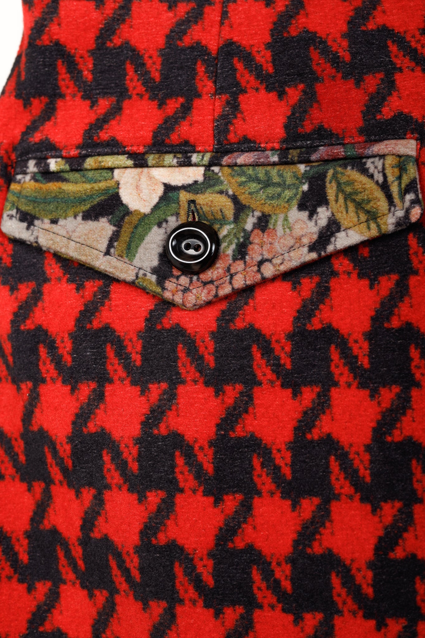Pierre Louis Mascia Red Houndstooth & Floral Pencil Skirt