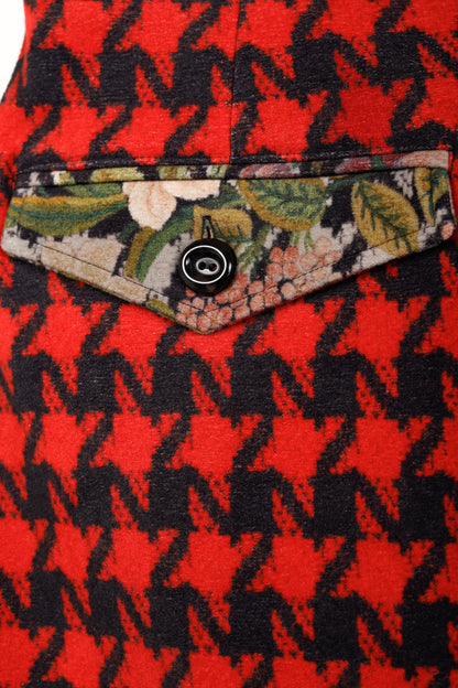 Pierre Louis Mascia Red Houndstooth & Floral Pencil Skirt