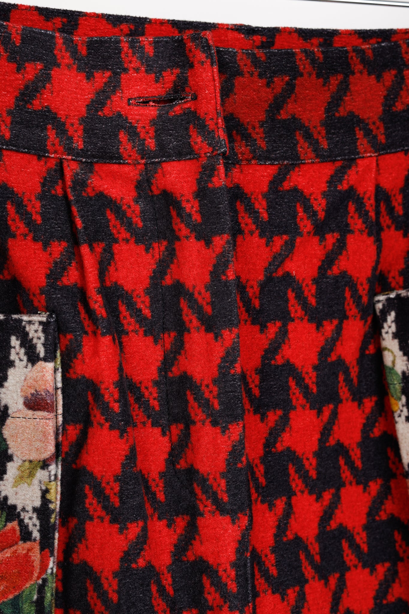 Pierre Louis Mascia Red Houndstooth & Floral Pencil Skirt