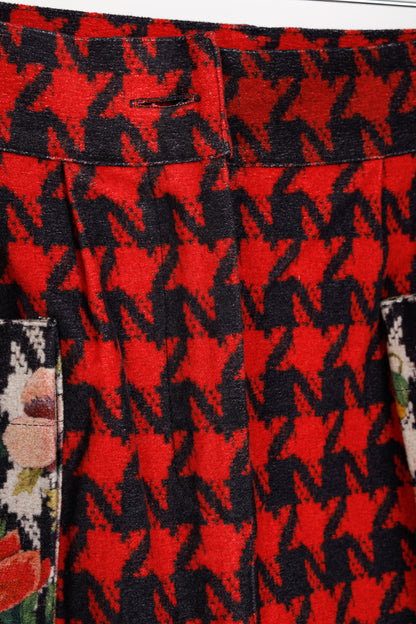 Pierre Louis Mascia Red Houndstooth & Floral Pencil Skirt