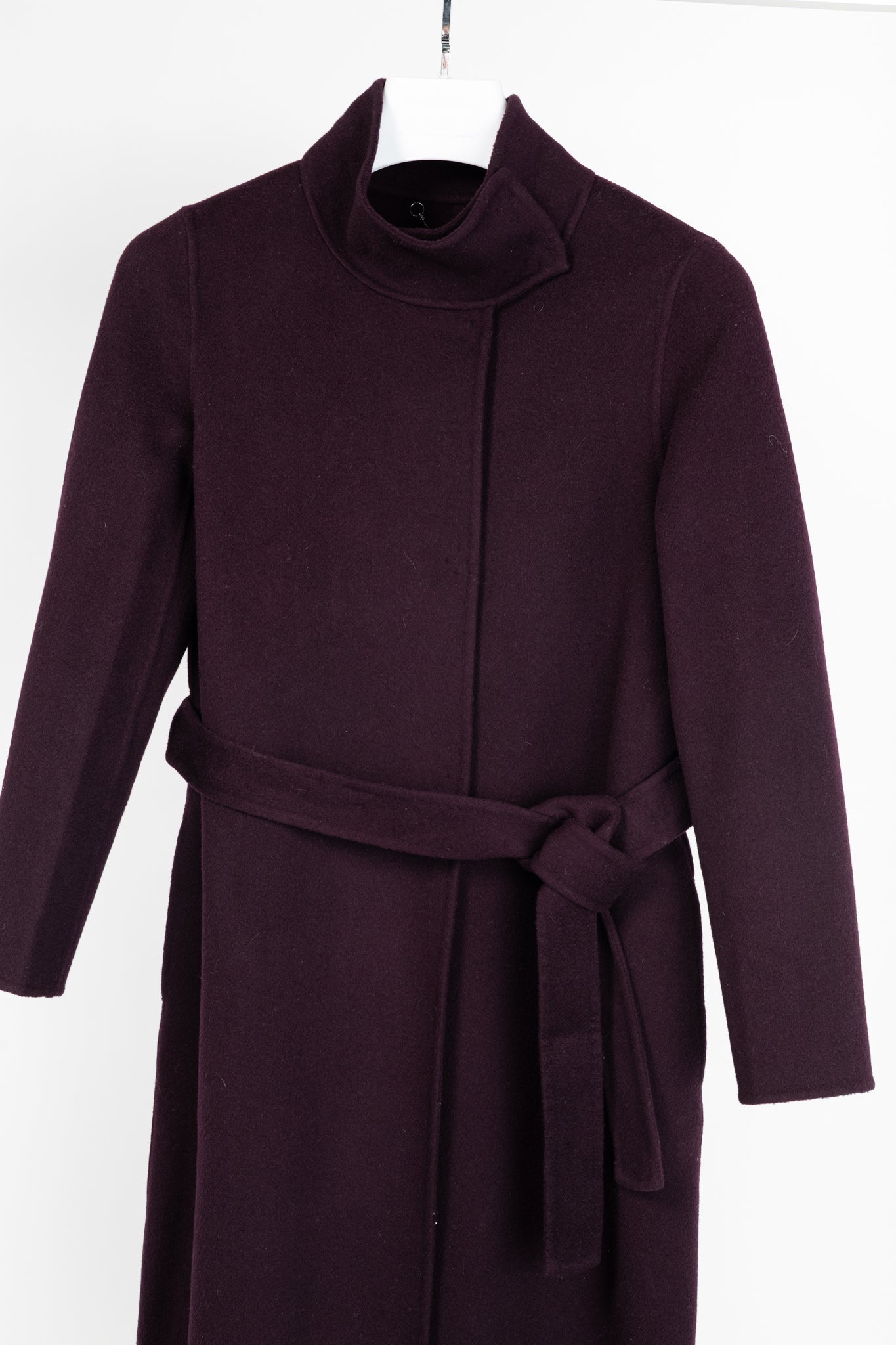 PORTS Eggplant Double-Face-Wool Belted Coat