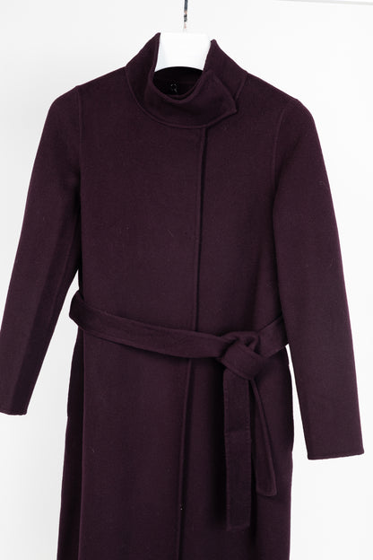 PORTS Eggplant Double-Face-Wool Belted Coat
