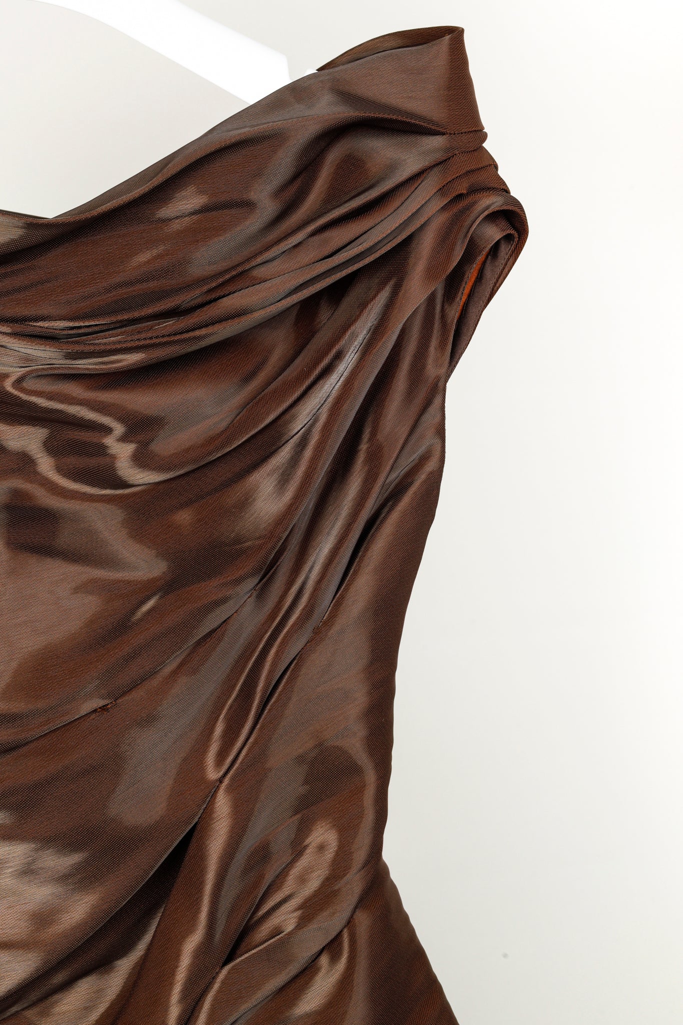 Ports 1961 AW/10 Runway Brown Shiny Off-The-Shoulder Mini Dress