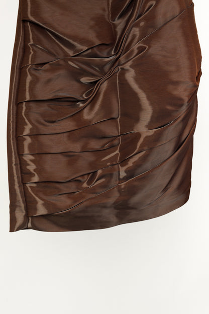 Ports 1961 AW/10 Runway Brown Shiny Off-The-Shoulder Mini Dress