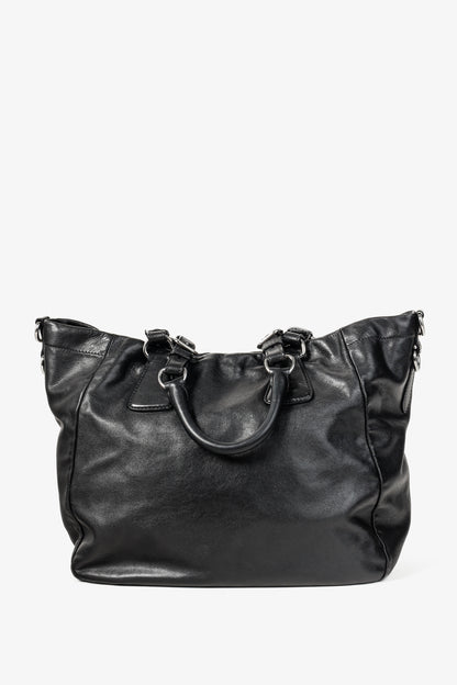 Prada Medium Nero Soft Calf Leather Tote Bag