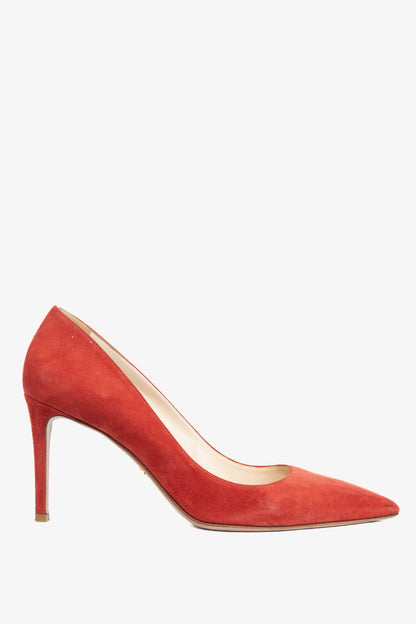 Prada Red Suede Pointed-Toe Pumps