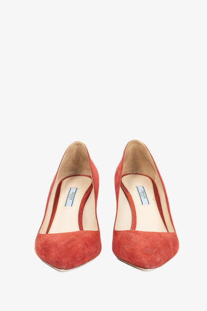 Prada Red Suede Pointed-Toe Pumps