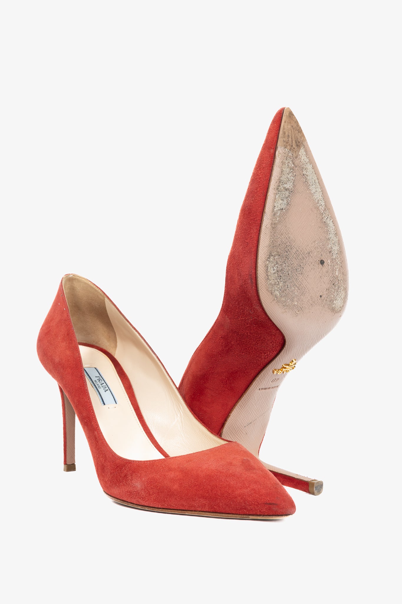 Prada Red Suede Pointed-Toe Pumps