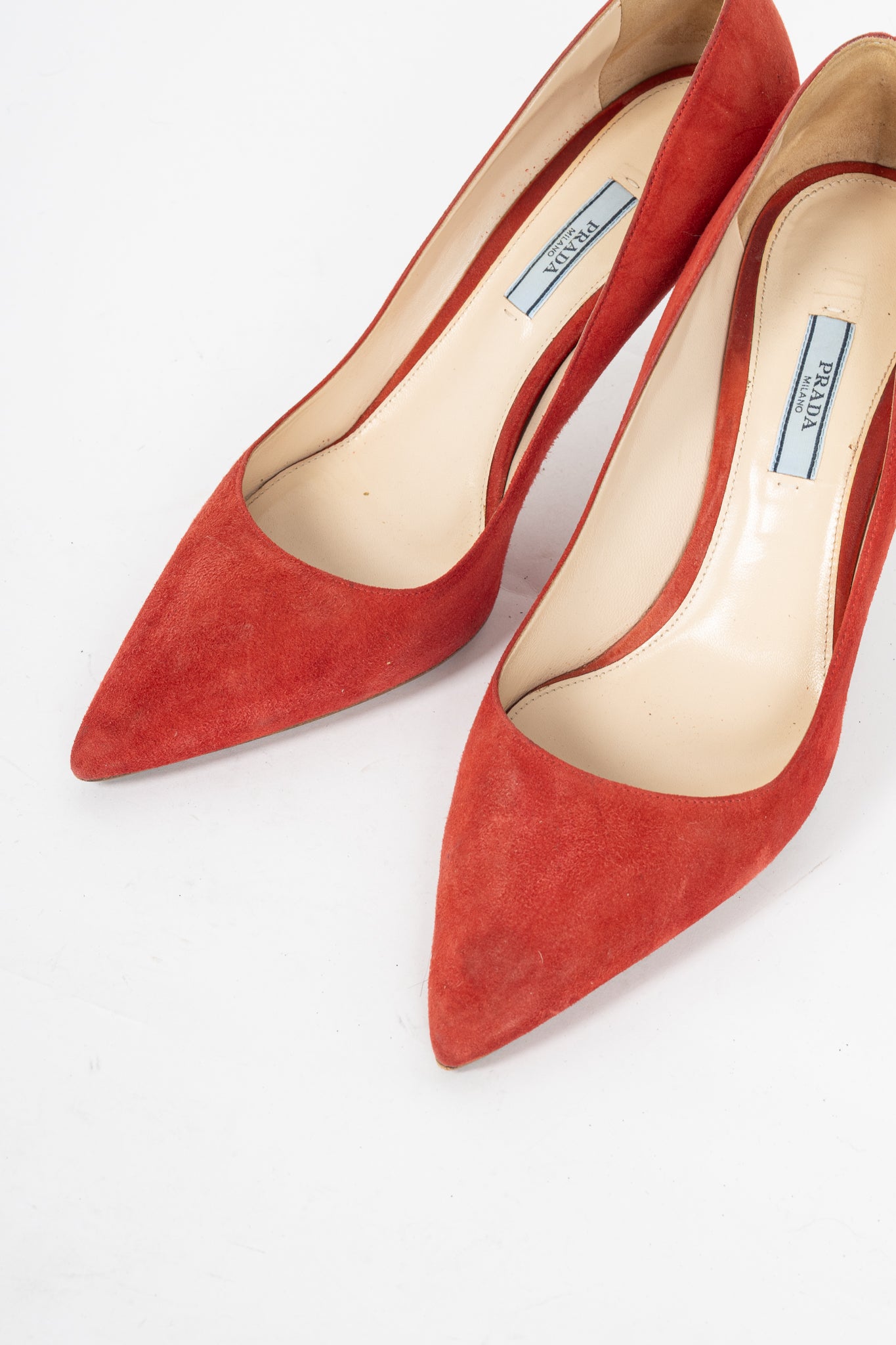 Prada Red Suede Pointed-Toe Pumps