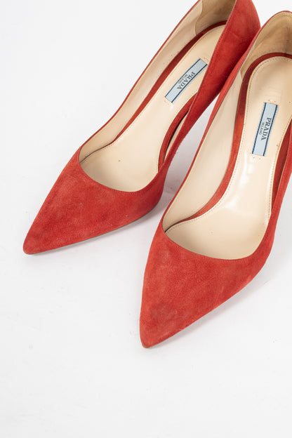 Prada Red Suede Pointed-Toe Pumps
