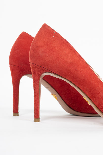 Prada Red Suede Pointed-Toe Pumps