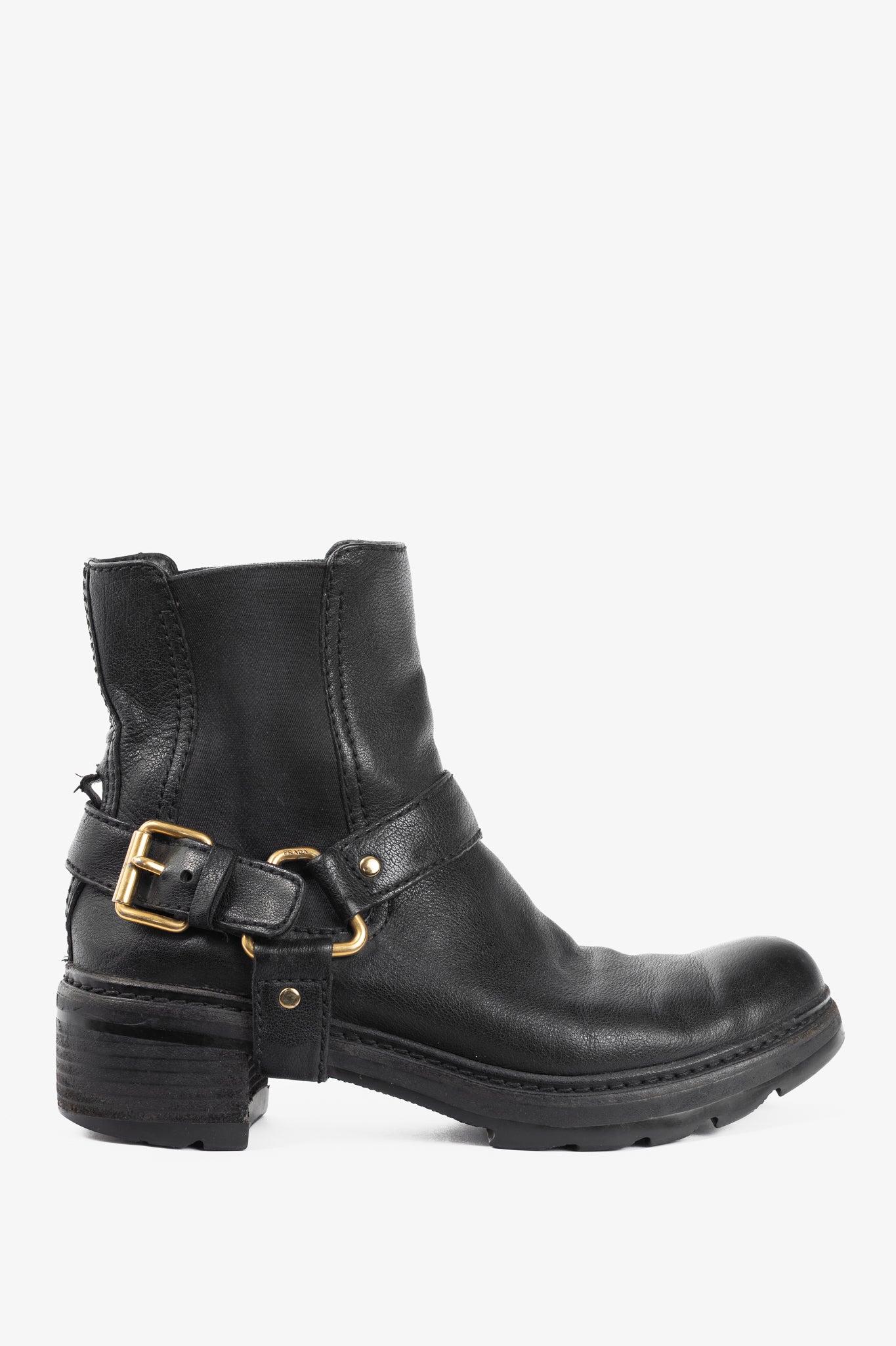 Prada Nero Bufalo Antic Harness Chelsea Boots