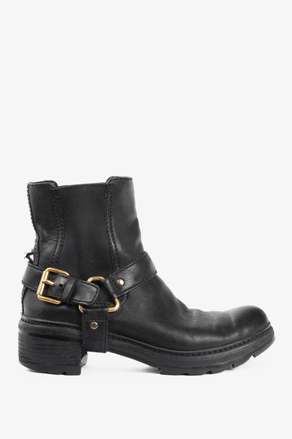 Prada Nero Bufalo Antic Harness Chelsea Boots