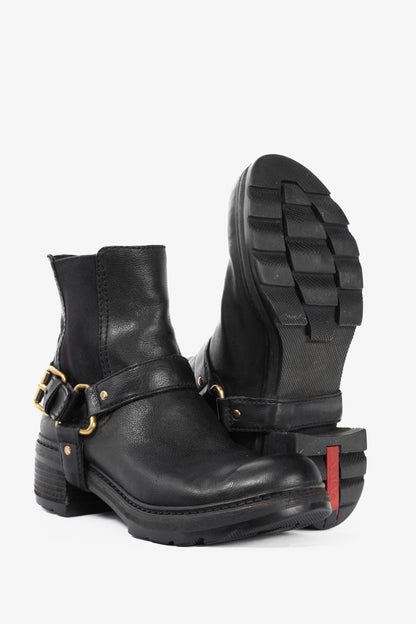 Prada Nero Bufalo Antic Harness Chelsea Boots