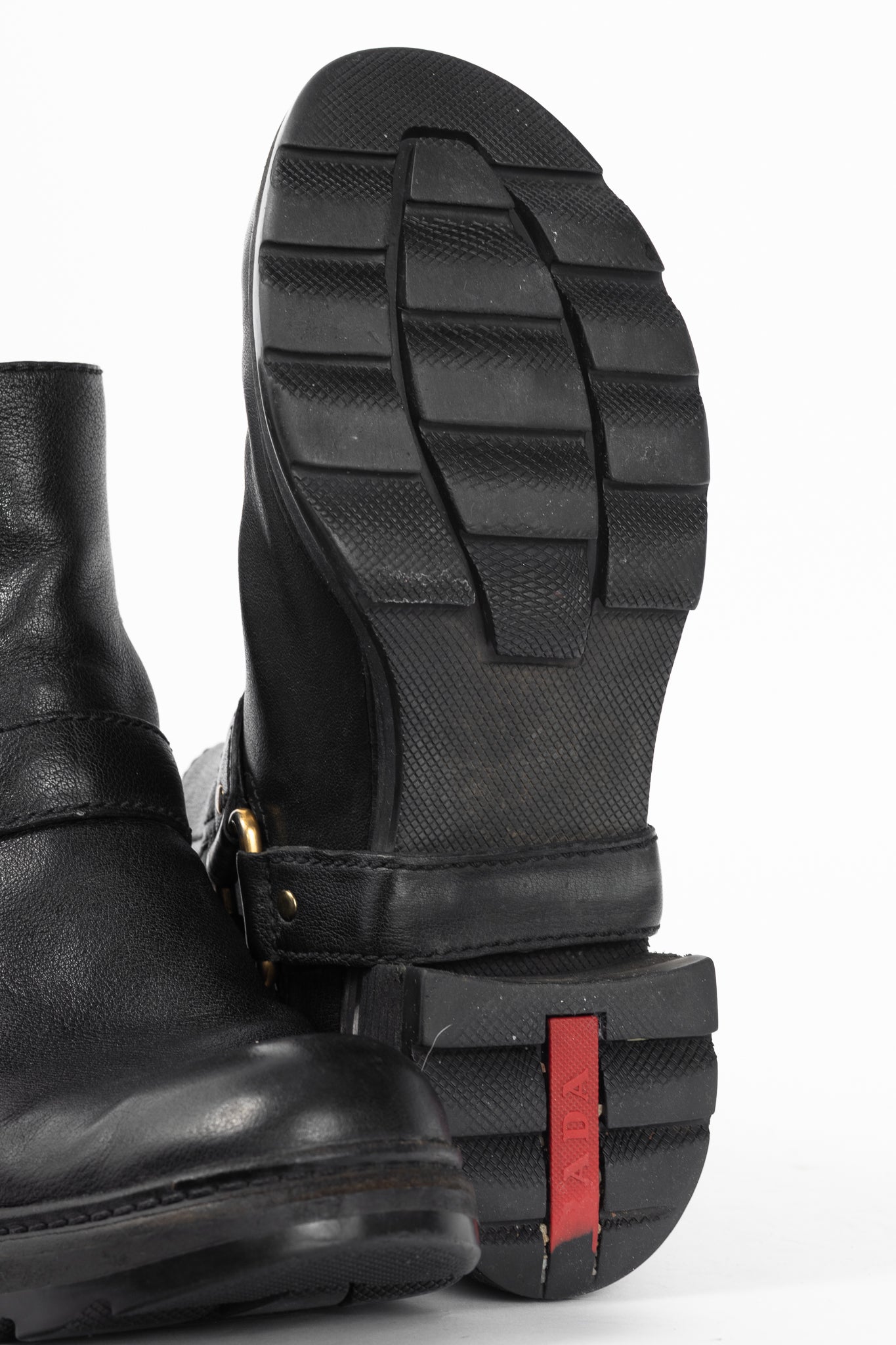 Prada Nero Bufalo Antic Harness Chelsea Boots