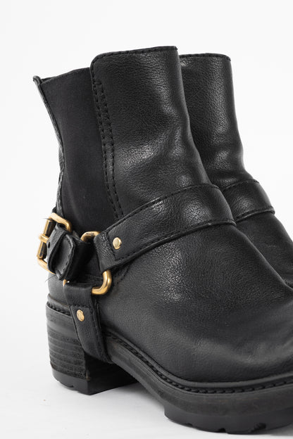 Prada Nero Bufalo Antic Harness Chelsea Boots