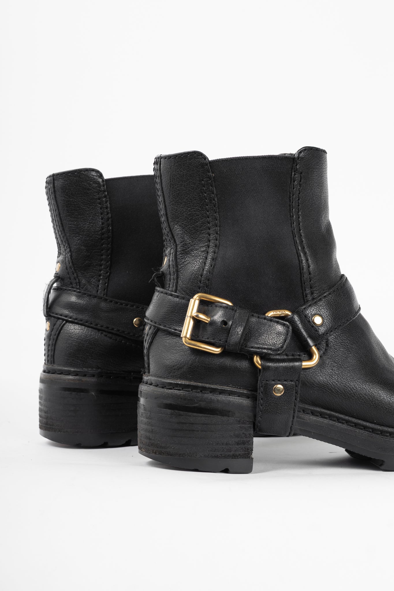 Prada Nero Bufalo Antic Harness Chelsea Boots