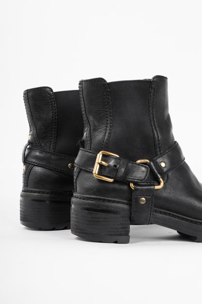 Prada Nero Bufalo Antic Harness Chelsea Boots