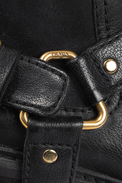 Prada Nero Bufalo Antic Harness Chelsea Boots