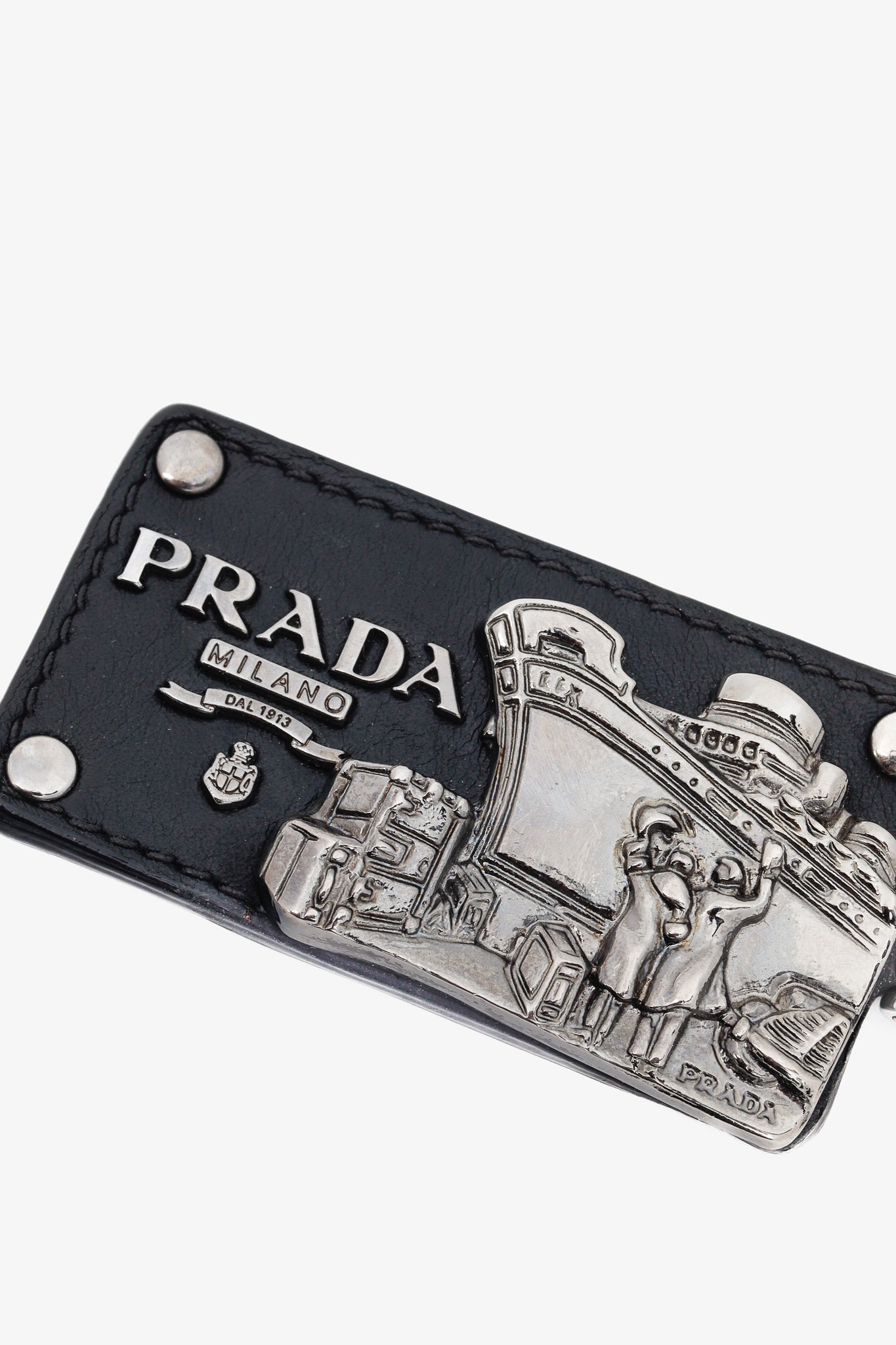 Prada Black Leather SHW Ship-Motif Bag Charm