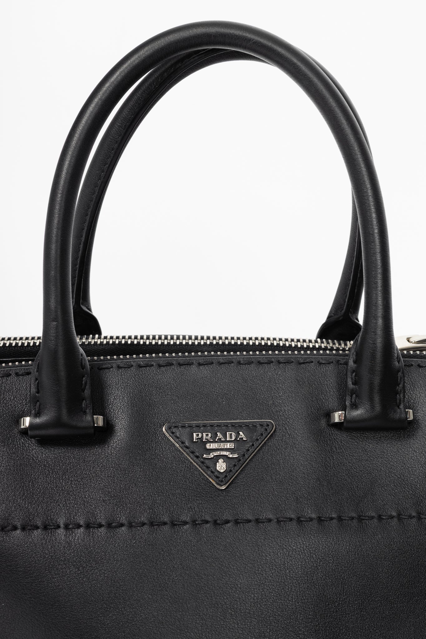 Prada Black Hand Stitched Calfskin Leather Tote