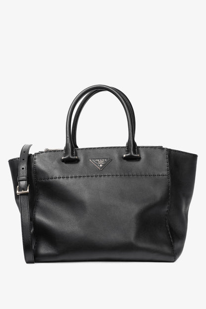 Prada Black Hand Stitched Calfskin Leather Tote