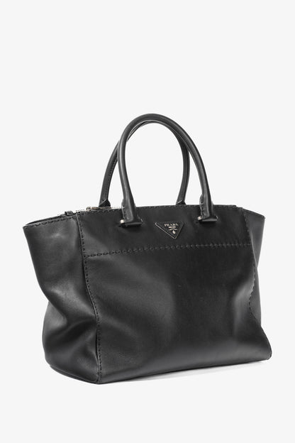 Prada Black Hand Stitched Calfskin Leather Tote