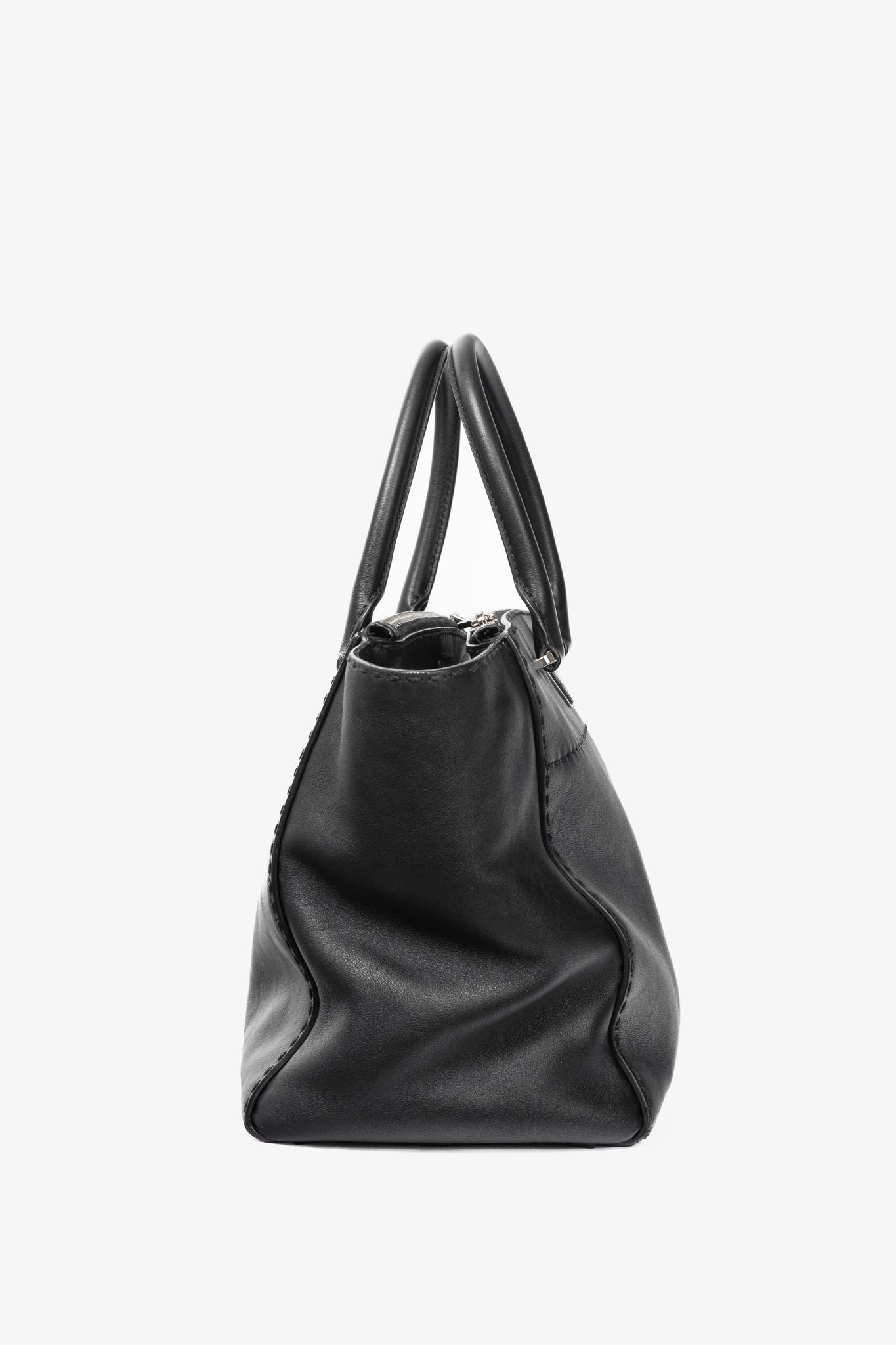 Prada Black Hand Stitched Calfskin Leather Tote