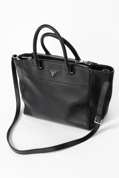 Prada Black Hand Stitched Calfskin Leather Tote