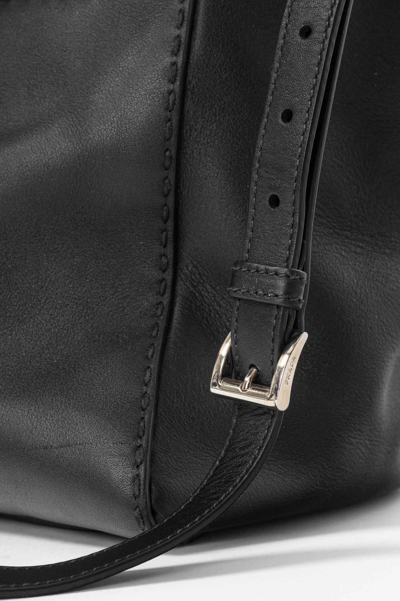 Prada Black Hand Stitched Calfskin Leather Tote