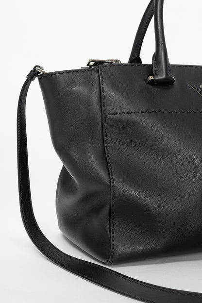 Prada Black Hand Stitched Calfskin Leather Tote