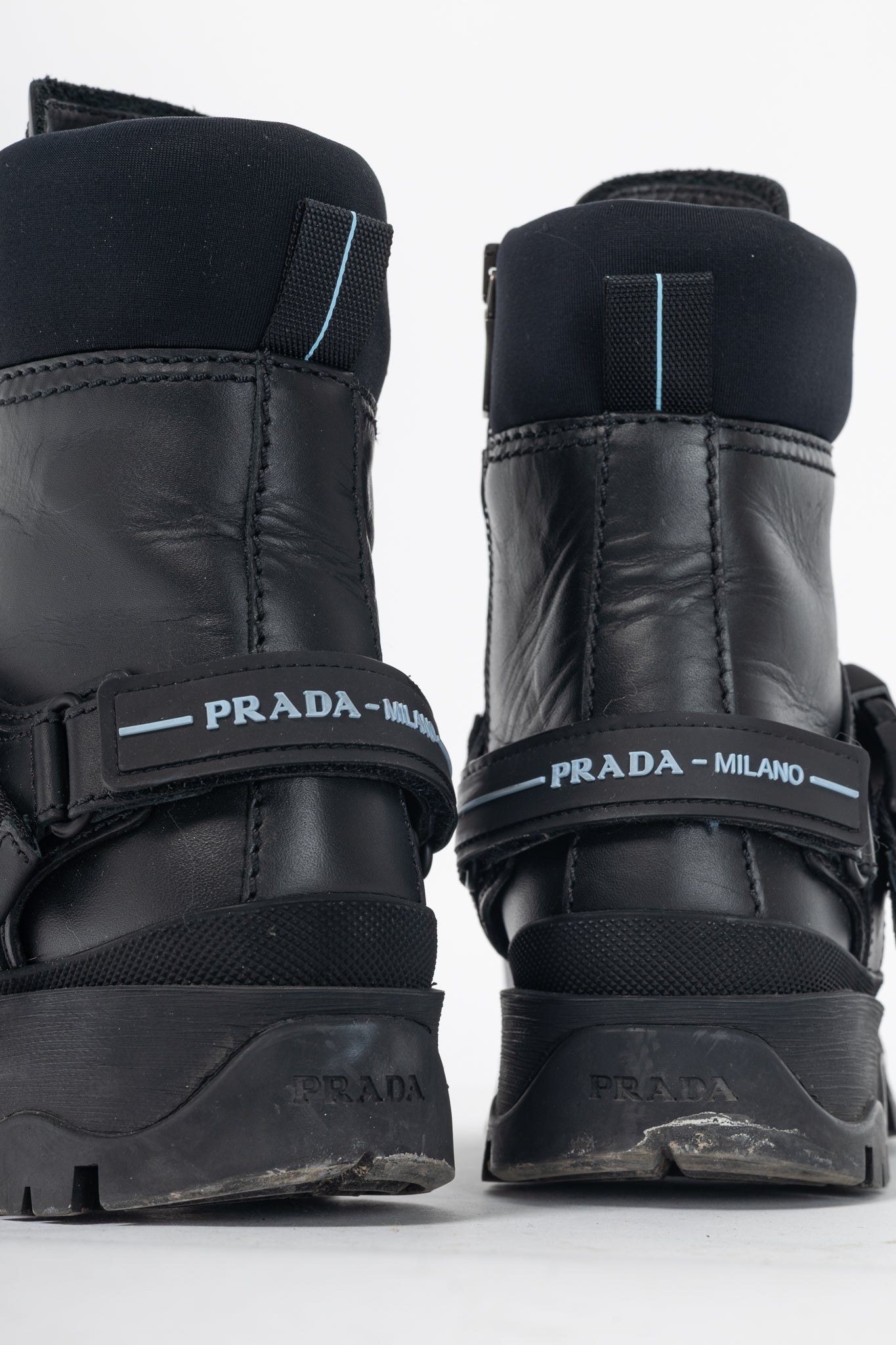 Prada AW18 Black Leather Clip-Detail Combat Boots