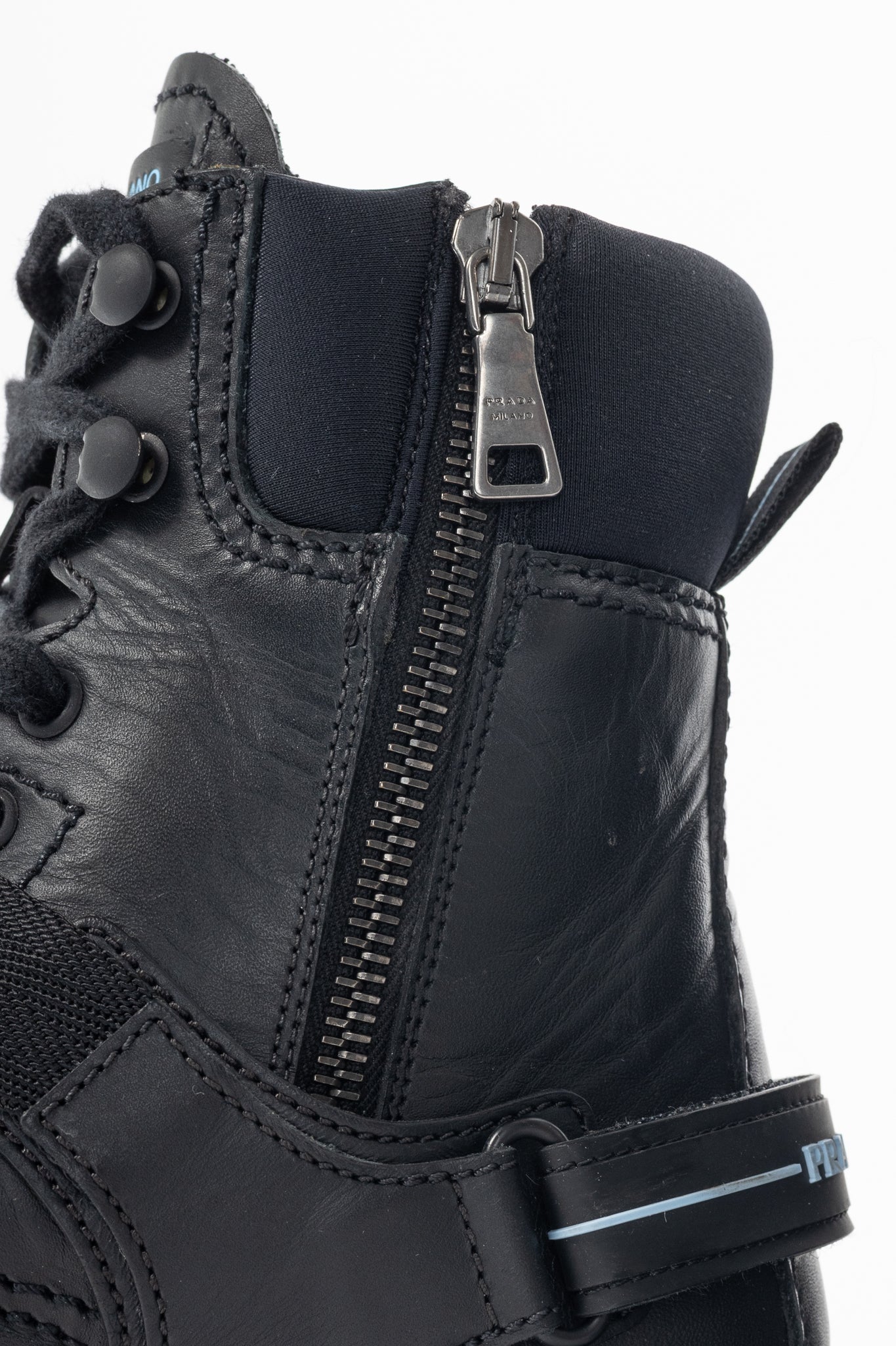 Prada AW18 Black Leather Clip-Detail Combat Boots