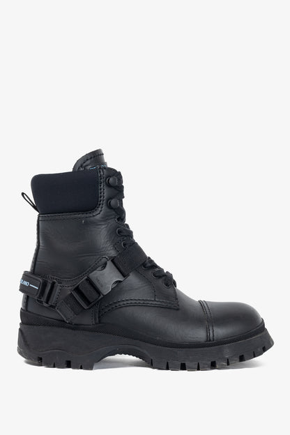 Prada AW18 Black Leather Clip-Detail Combat Boots