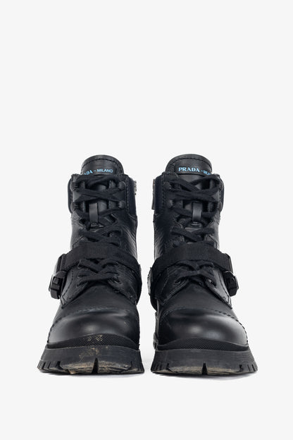 Prada AW18 Black Leather Clip-Detail Combat Boots
