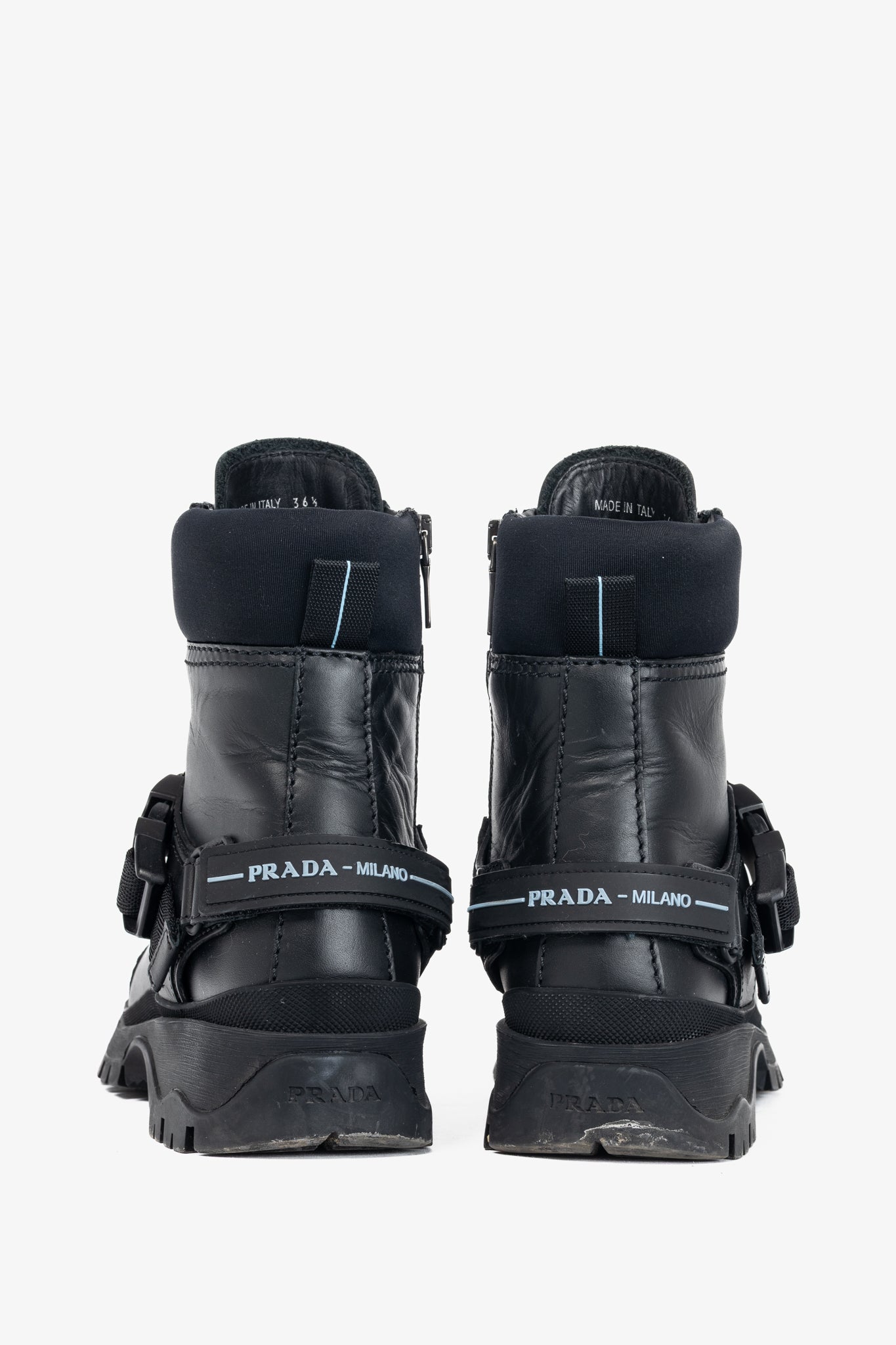 Prada AW18 Black Leather Clip-Detail Combat Boots