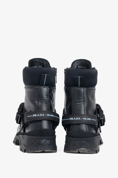 Prada AW18 Black Leather Clip-Detail Combat Boots